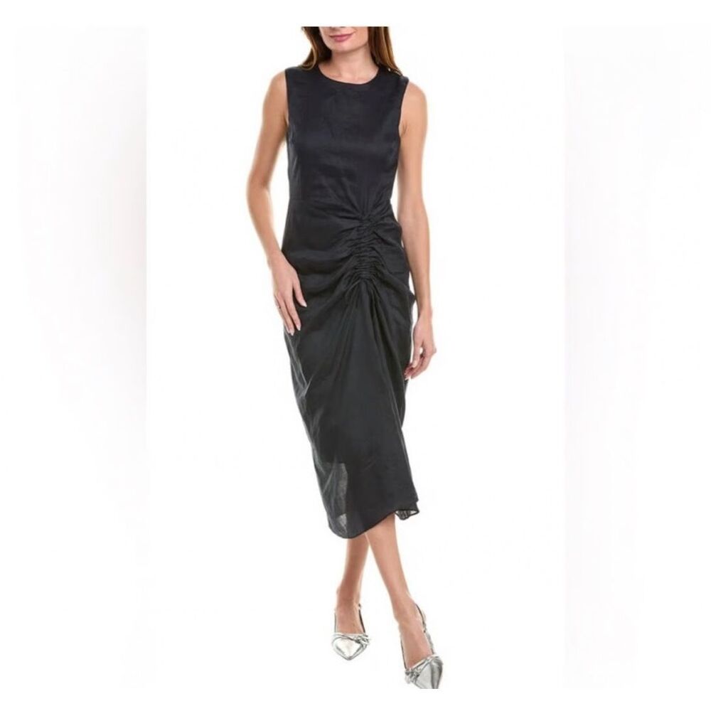 FRAME Rouched Dress Size Large Dark Navy lightweight 100% cotton